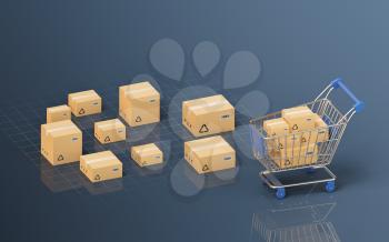 Recyclable boxes and logistics transportation, 3d rendering. Computer digital drawing.