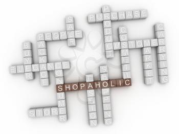 3d image Shopaholic word cloud concept