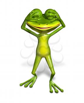 3d illustration merry green frog with big eyes