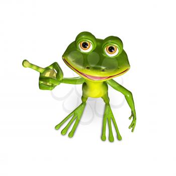 3d illustration merry green frog with big eyes