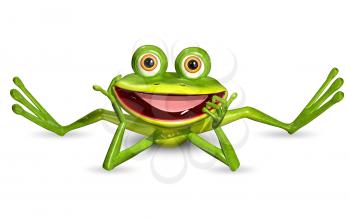 3d illustration merry green frog with big eyes