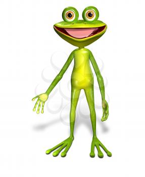 3d illustration merry green frog with big eyes