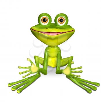 3d illustration merry green frog with big eyes