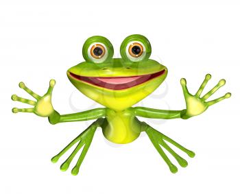 3d illustration merry green frog with big eyes