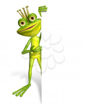 illustration merry green frog and white background