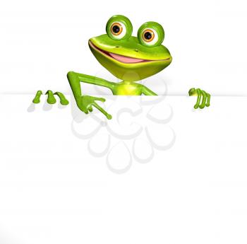 illustration merry green frog and white background
