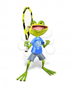 Royalty Free Clipart Image of a Frog Playing Tennis