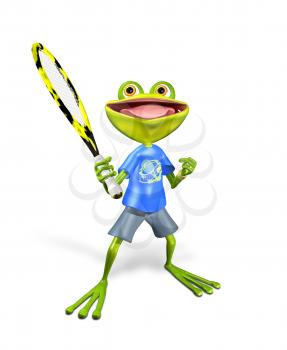 Royalty Free Clipart Image of a Frog Playing Tennis