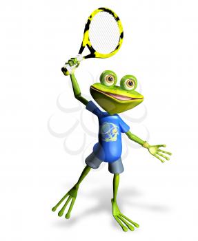 Royalty Free Clipart Image of a Frog Playing Tennis