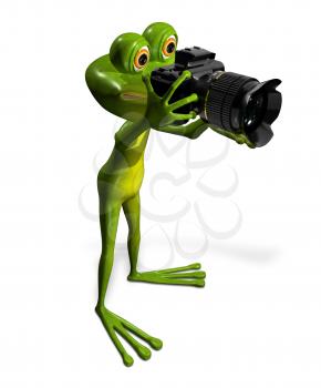 Royalty Free Clipart Image of a Frog Holding a Camera