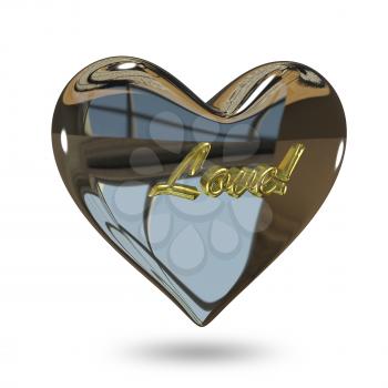 3D Illustration of a Metal Heart on a White Background