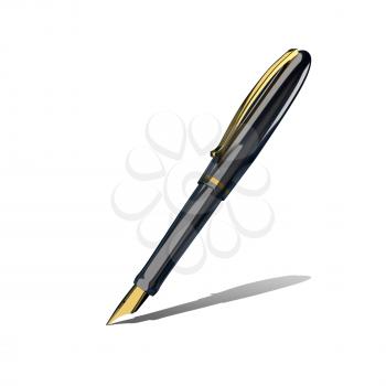 3D Illustration Pen with Golden Pen on a White Background