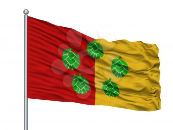 Poperinge City Flag On Flagpole, Country Belgium, Isolated On White Background, 3D Rendering