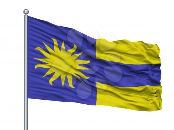 Narva Joesuu City Flag On Flagpole, Country Estonia, Isolated On White Background, 3D Rendering