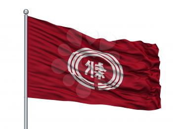 Sanjo City Flag On Flagpole, Country Japan, Niigata Prefecture, Isolated On White Background