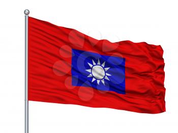 Republic Of China Army Flag On Flagpole, Isolated On White Background, 3D Rendering