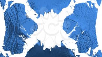 Blue color torn flag fluttering in the wind, over white background, 3d rendering