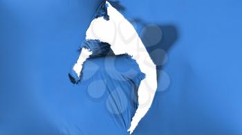 Damaged Blue color flag, white background, 3d rendering