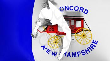 Damaged Concord city, capital of New Hampshire state flag, white background, 3d rendering