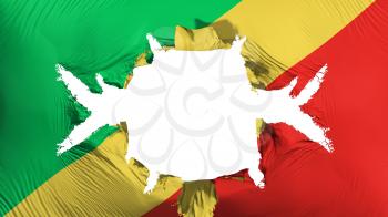 Republic of Congo Brazzaville flag with a big hole, white background, 3d rendering