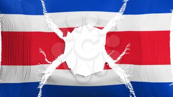Costa Rica flag with a hole, white background, 3d rendering