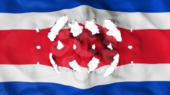 Costa Rica flag with a small holes, white background, 3d rendering