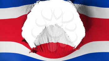Big hole in Costa Rica flag, white background, 3d rendering