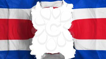 Ripped Costa Rica flying flag, over white background, 3d rendering