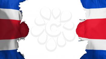 Blasted Costa Rica flag, against white background, 3d rendering