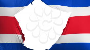 Cracked Costa Rica flag, white background, 3d rendering