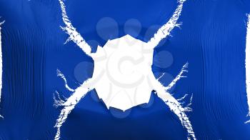 Deep blue color flag with a hole, white background, 3d rendering