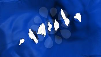 Deep blue color flag perforated, bullet holes, white background, 3d rendering