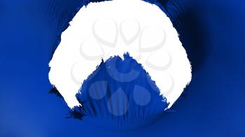 Big hole in Deep blue color flag, white background, 3d rendering
