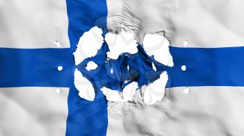 Holes in Finland flag, white background, 3d rendering
