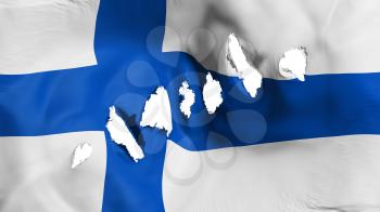 Finland flag perforated, bullet holes, white background, 3d rendering