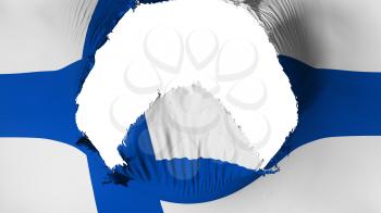 Big hole in Finland flag, white background, 3d rendering