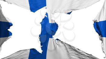 Destroyed Finland flag, white background, 3d rendering