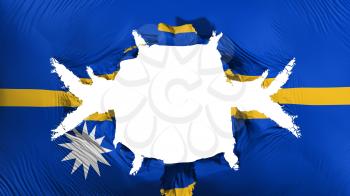 Nauru flag with a big hole, white background, 3d rendering