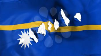 Nauru flag perforated, bullet holes, white background, 3d rendering