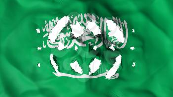 Saudi Arabia flag with a small holes, white background, 3d rendering