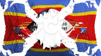 Swaziland torn flag fluttering in the wind, over white background, 3d rendering