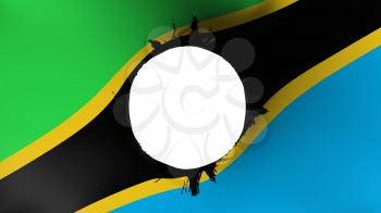 Hole cut in the flag of Tanzania, white background, 3d rendering