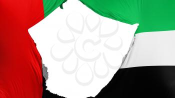 Cracked United Arab Emirates flag, white background, 3d rendering