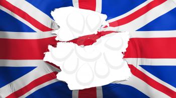 Tattered United Kingdom UK flag, white background, 3d rendering