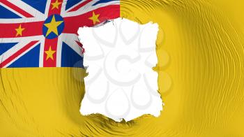 Square hole in the Niue city, capital of Alofi flag, white background, 3d rendering