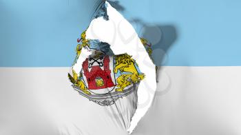 Damaged Riga city, capital of Latvia flag, white background, 3d rendering