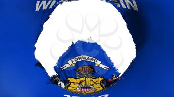 Big hole in Wisconsin state flag, white background, 3d rendering