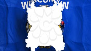 Ripped Wisconsin state flying flag, over white background, 3d rendering