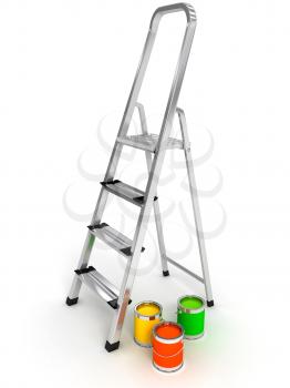 Royalty Free Clipart Image of a Ladder and Paint Cans