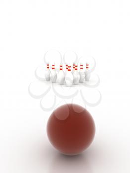 Royalty Free Clipart Image of a Bowling Ball and Pins